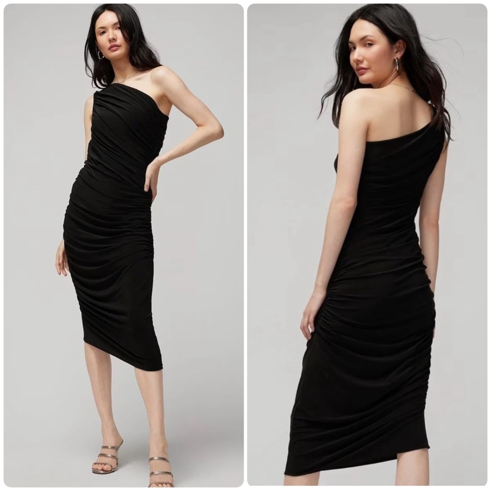 White House Black Market Black Ruched Maxi Dress NWT!